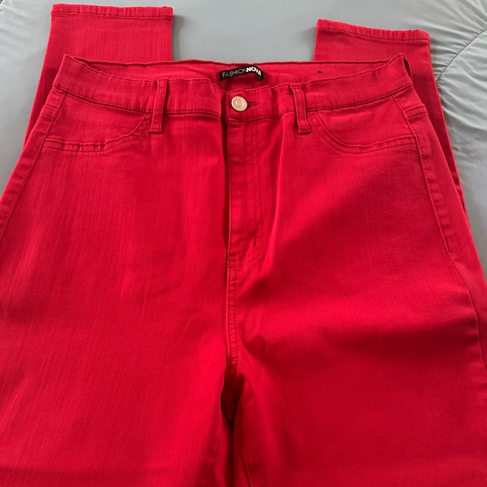FashionNova Red Skinny Jeans